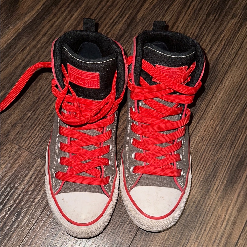 Converse Red and Gray High-Top Sneakers